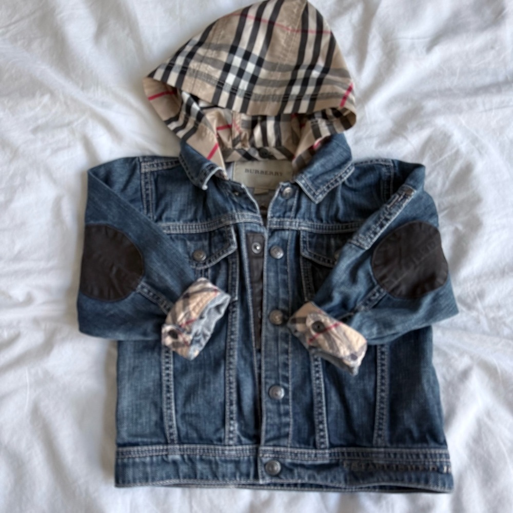 Burberry Baby kid vest jacket Jean 3T removable hood blue